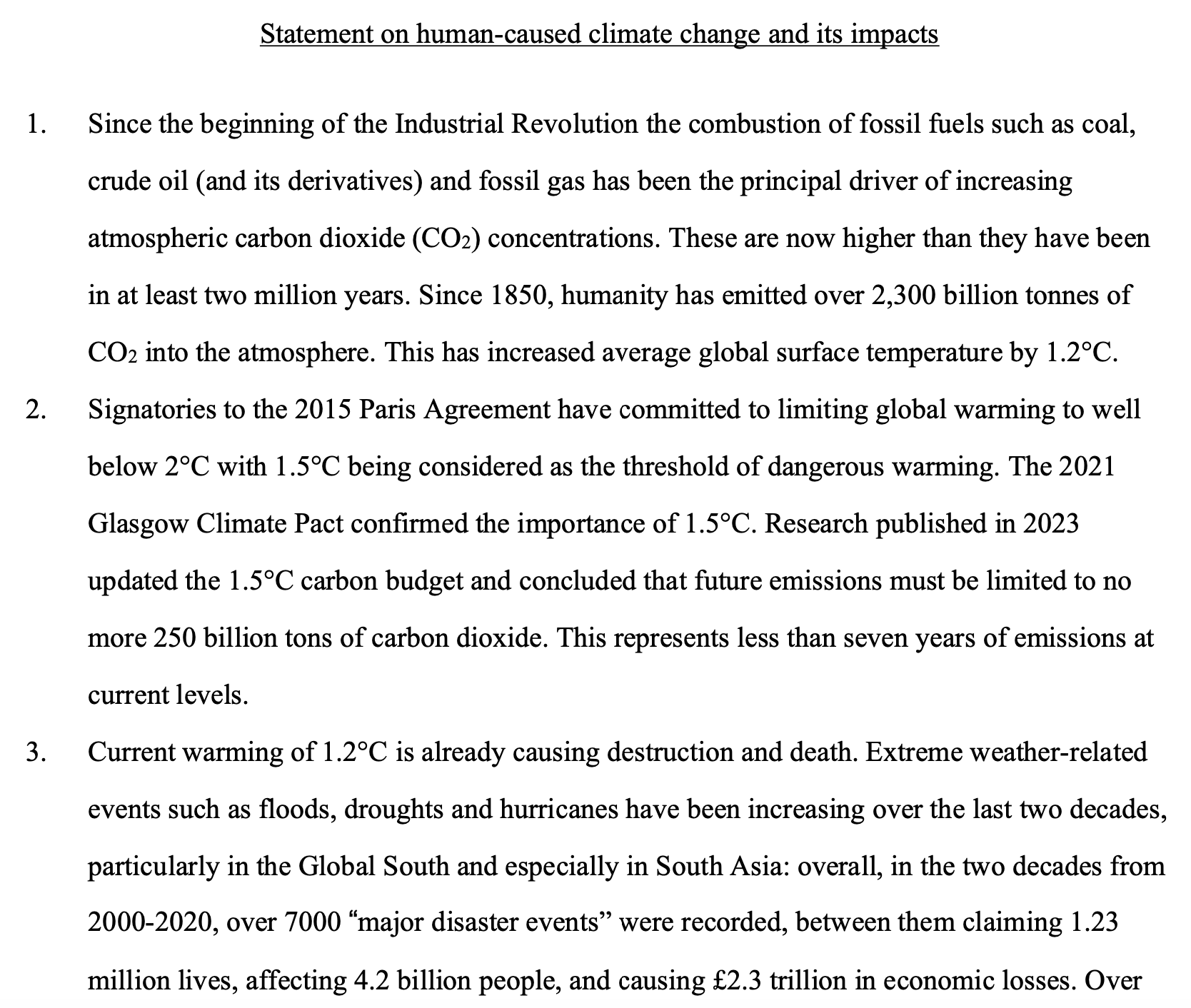 Climate change witness statement - James Dyke